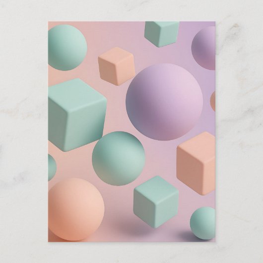 Pastel Geometrische Bollen Kubussen Briefkaart (Voorkant)
