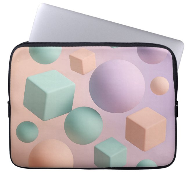 Pastel Geometrische Bollen Kubussen Laptop Sleeve (Voorkant)