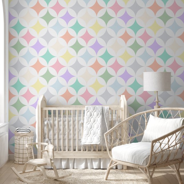 Pastel geometrische cirkels en diamantpatroon behang (Kinderen)