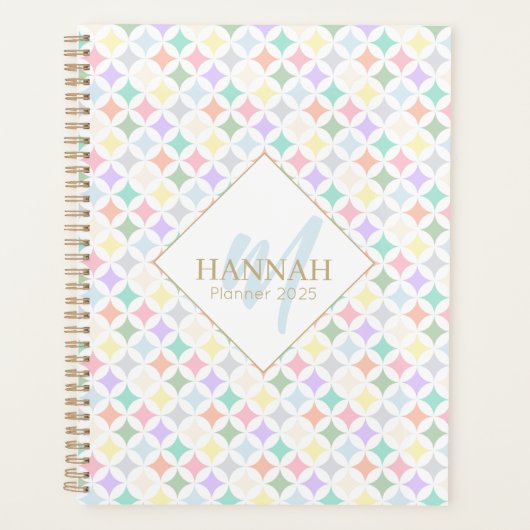 Pastel geometrische cirkels en diamantpatroon planner (Voorkant)