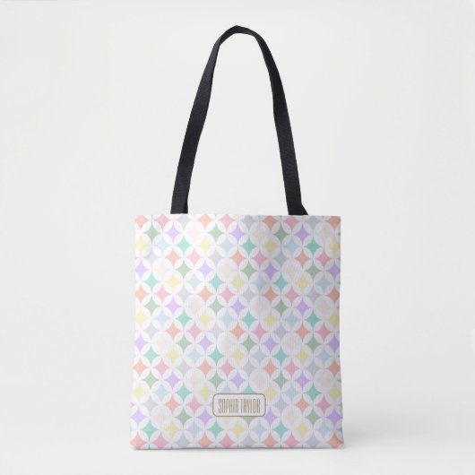 Pastel geometrische cirkels en diamantpatroon tote bag (Voorkant)