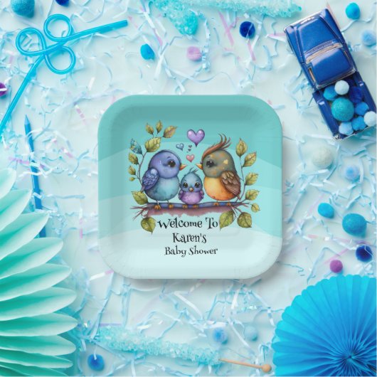 Pastel gepersonaliseerde Baby Bird Shower Papieren Bordje (Feest)