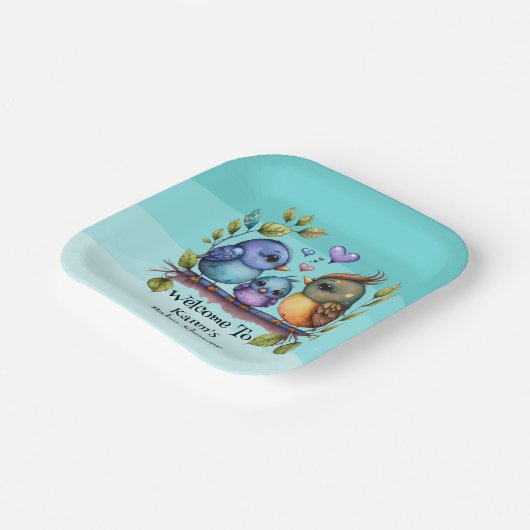 Pastel gepersonaliseerde Baby Bird Shower Papieren Bordje (Gebogen)