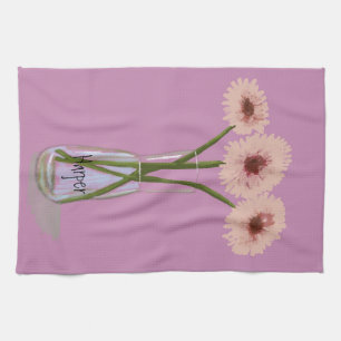  Pastel Gerbera Flower +Aangepaste naam Theedoek