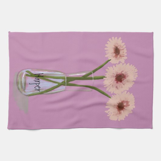 Pastel Gerbera Flower +Aangepaste naam Theedoek (Horizontaal)