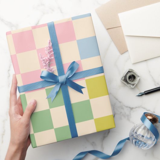 Pastel geruit Controleer Patroon Roze Blauw Groen Cadeaupapier (Geschenken)