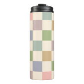 Pastel geruit geometrisch retrocheckerpatroon thermosbeker (Voorkant)
