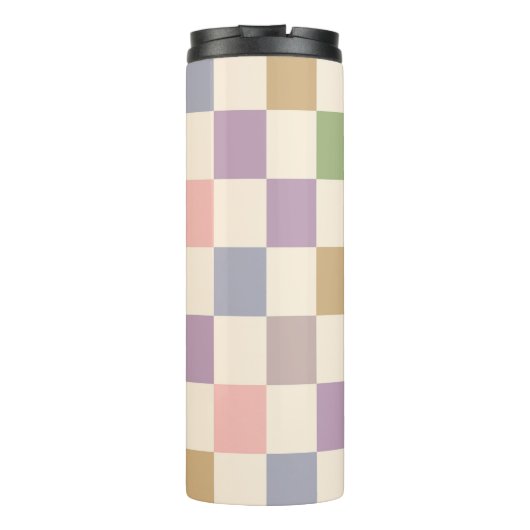 Pastel geruit geometrisch retrocheckerpatroon thermosbeker (Achterkant)