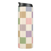 Pastel geruit geometrisch retrocheckerpatroon thermosbeker (Geroteerd rechts)
