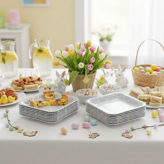 Pastel geruit  papieren bordje