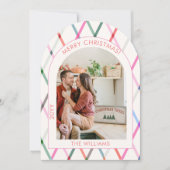 Pastel geruit patroon vrolijke kerstfoto kaart (Voorkant)