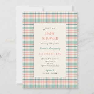 Pastel geruite babyshower uitnodiging