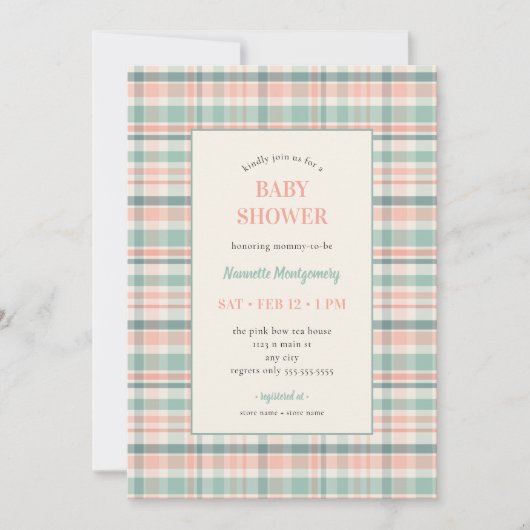 Pastel geruite babyshower uitnodiging (Voorkant)
