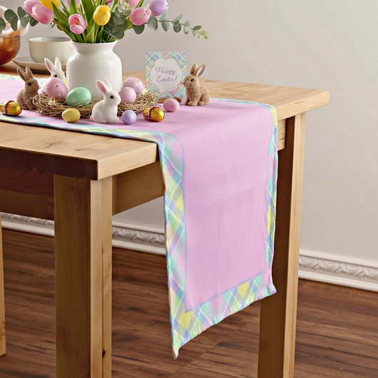 Pastel geruite lange tafelloper