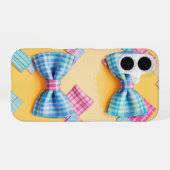 Pastel geruite lief strikje iPhone 16 hoesje (Achterkant horizontaal)