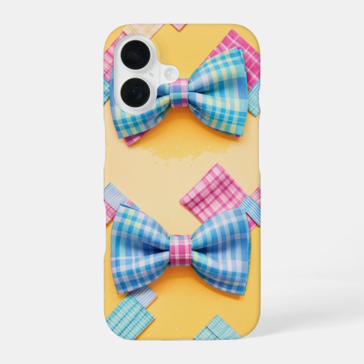 Pastel geruite lief strikje iPhone 16 hoesje (Achterkant)