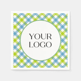 Pastel geruite servetten Uw logo hier Blauwe groen