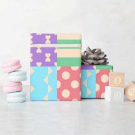 Pastel geruite stippen lint geometrisch cadeaupapier