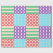 Pastel geruite stippen lint geometrisch cadeaupapier (Vlak)