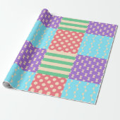 Pastel geruite stippen lint geometrisch cadeaupapier (Uitgerold)