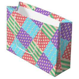 Pastel geruite stippen lint geometrisch groot cadeauzakje