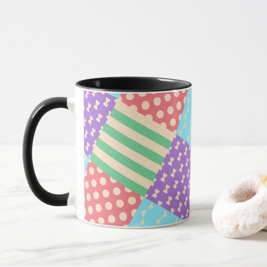Pastel geruite streep lint stip geometrisch mok (Met donut)