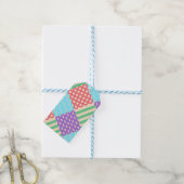 Pastel Geruite Streep Strik Geblokte Geometrisch Cadeaulabel (Met Touw)