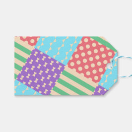 Pastel Geruite Streep Strik Geblokte Geometrisch Cadeaulabel