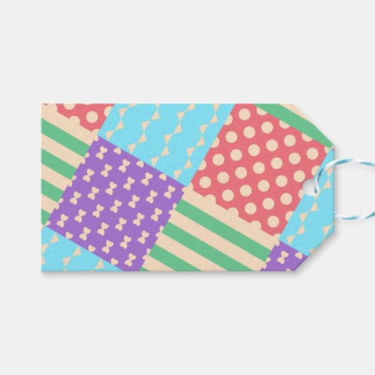 Pastel Geruite Streep Strik Geblokte Geometrisch Cadeaulabel (Voorkant (Horizontaal))