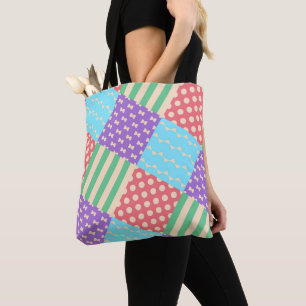 Pastel Geruite Streep Strik Geblokte Geometrisch Tote Bag