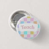 Pastel geruite “Teach” knop Ronde Button 3,2 Cm (Voorkant /achterkant)