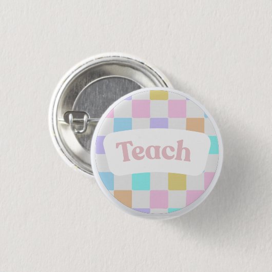 Pastel geruite “Teach” knop Ronde Button 3,2 Cm (Voorkant /achterkant)