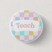 Pastel geruite “Teach” knop Ronde Button 3,2 Cm (Voorkant)