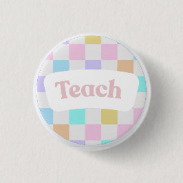 Pastel geruite “Teach” knop Ronde Button 3,2 Cm