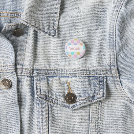 Pastel geruite “Teach” knop Ronde Button 3,2 Cm (In situ)