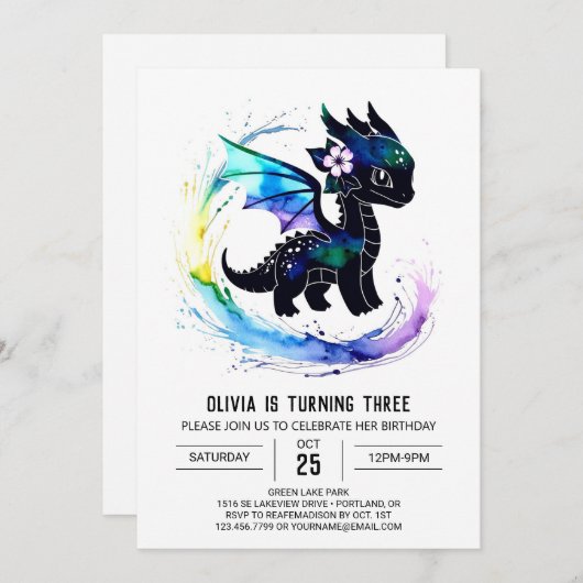 Pastel geschilderd draak digitale meisje verjaarda kaart (Voorkant / Achterkant)