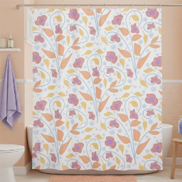 Pastel Geschilderde Bloemen & Bladeren Douchegordijn
