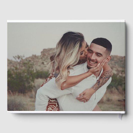 Pastel geschilderde bloemen en foto bruiloft gastenboek (Achterkant)