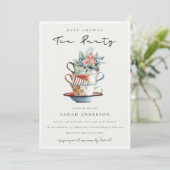 Pastel gestapelde bekertjes Baby shower Tea Party  Bedankkaart (Staand voorkant)