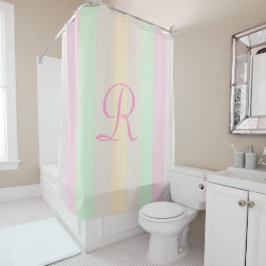 Pastel Gestreept Douchegordijn Bord Roze Monogram