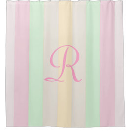Pastel Gestreept Douchegordijn Bord Roze Monogram