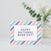 Pastel gestreepte Happy National Boss Day Feestdagenkaart (Staand voorkant)