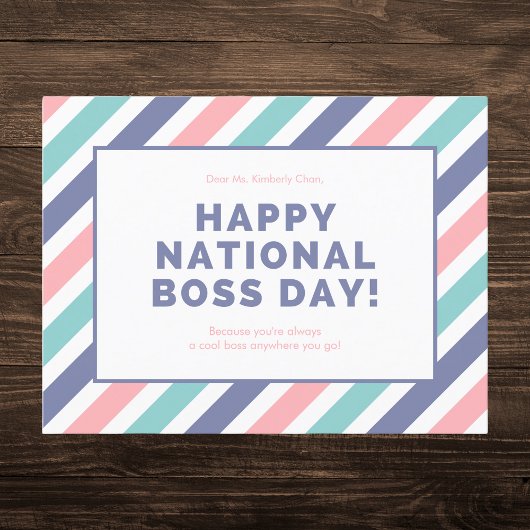 Pastel gestreepte Happy National Boss Day Feestdagenkaart
