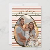 Pastel gestreepte konijnen & ei foto feestdagenkaart (Voorkant)