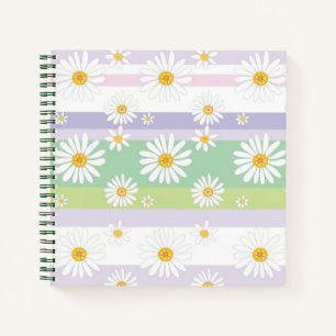 Pastel gestreepte witte madeliefjespatroon Cute Notitieboek