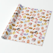 Pastel-getint schattig dessertpatroon cadeaupapier (Uitgerold)
