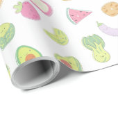 Pastel-getinte Schattige fruit en groenten Patroon Cadeaupapier (Rol Hoek)