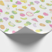 Pastel-getinte Schattige fruit en groenten Patroon Cadeaupapier (Hoek)