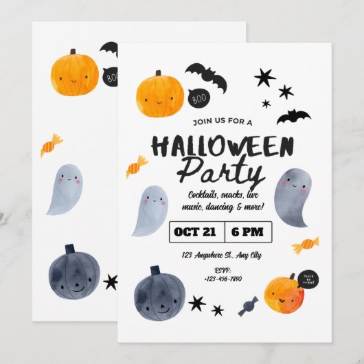 Pastel Ghost Halloween Invitation for Toddlers   Kaart (Voorkant / Achterkant)
