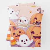 Pastel Ghosts & Pumpkins Gift Wrap Inpakpapier Vel (In situ)